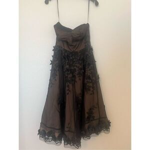 Dress The Population Floral Appliqué Strapless Midi Dress NEW